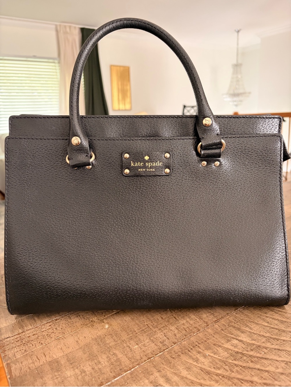 kate spade Black Pebbled Leather Satchel with Gold Hardware